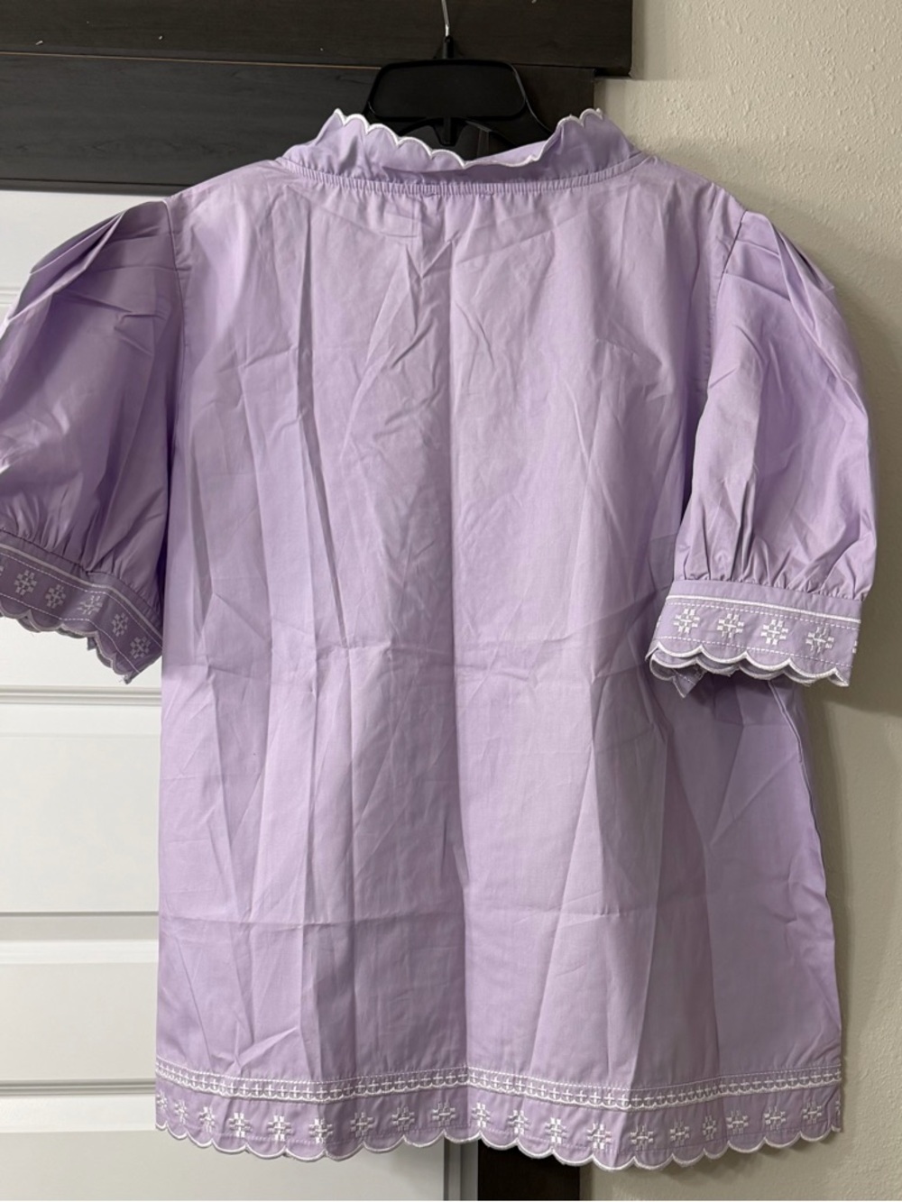 Scalloped Lace-Trim Puff Sleeve Top - Lavender Women's Size 3X - Picture 8 of 10
